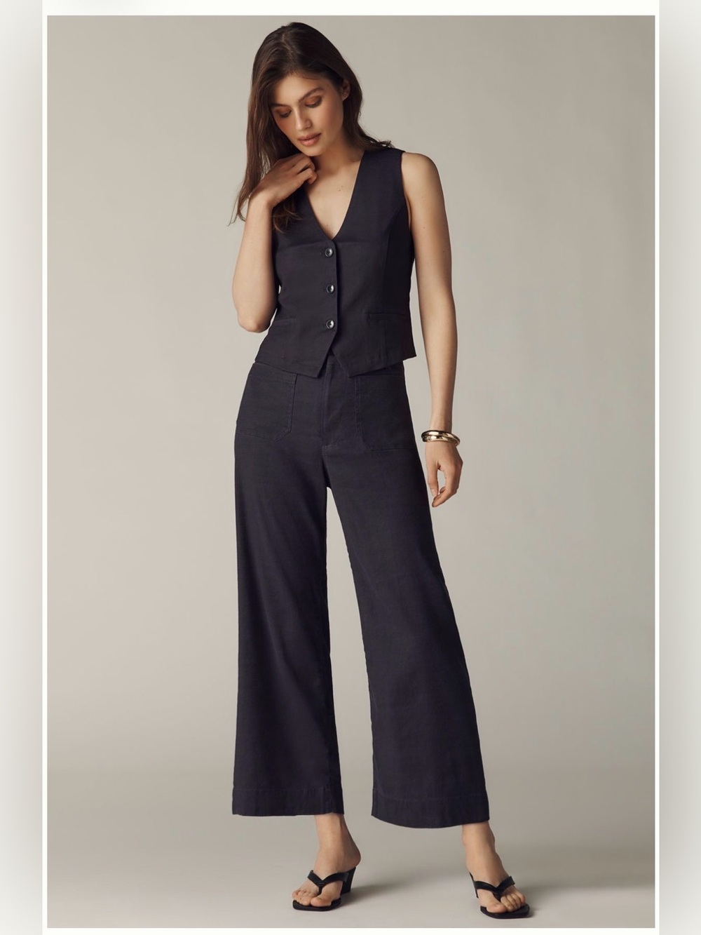 Colette European linen stretch wide leg pant